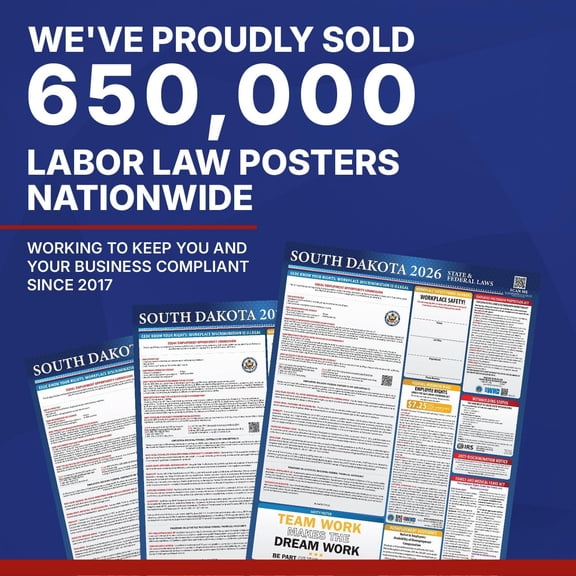 2026 South Dakota State and Federal Labor Law Poster - OSHA Workplace Compliant - Mandatory Regulations Posting for Employees - All-In-One Required Compliance Posting 17" x 40" - Laminated (English)