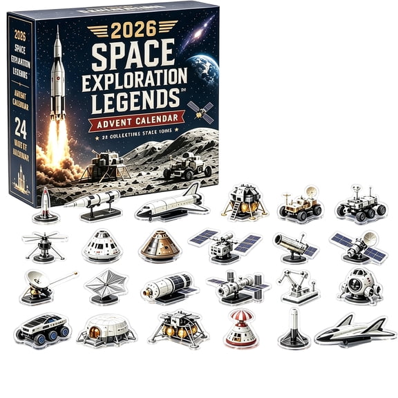 2026 Space Exploration Legends Advent Calendar, 24 Pieces 2D Acrylic Space Rocket Ornaments, Xmas Countdown Surprise Box, Holiday Gift for Space Exploration Lovers