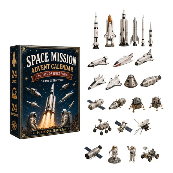 2026 Space Mission Advent Calendar, 24 Days Spacecraft Countdown Box with Rocket Astronaut Satellite Models, Holiday Surprise Gift for Space Enthusiasts