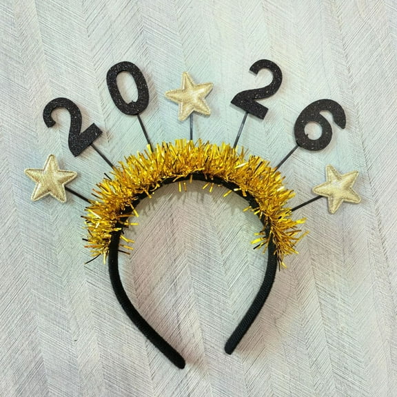 2026 Sparkly New Year Headband for Women,Gold Headband with Glitter Star & Number,Holiday Headwear for Spring New Year Party Celebration