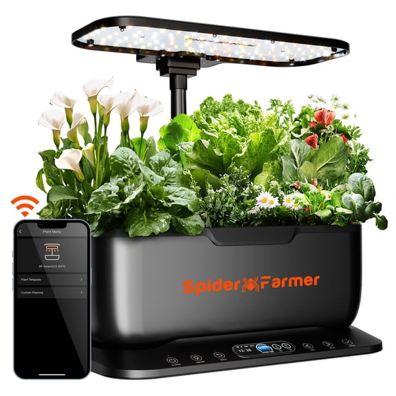 2026 Spider Farmer SmartG12 Hydroponic Gardening System Kit,APP Wifi Controlled,36W LED Grow Light,12 Pods Indoor Herb Garden,6L Water Tank