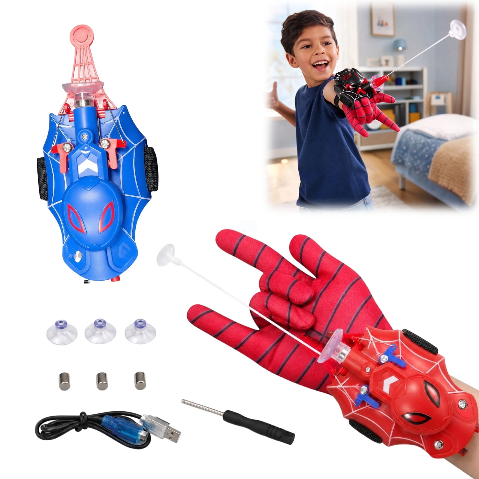 2026 Spider Web Shooter Silk Launcher, Upgraded Fidget Toys Wrist Gadget with Suction Cup & Magnet, Retractable String Gloves Toys, Cool Stuff Birthday Gifts for Boys Teens Kids