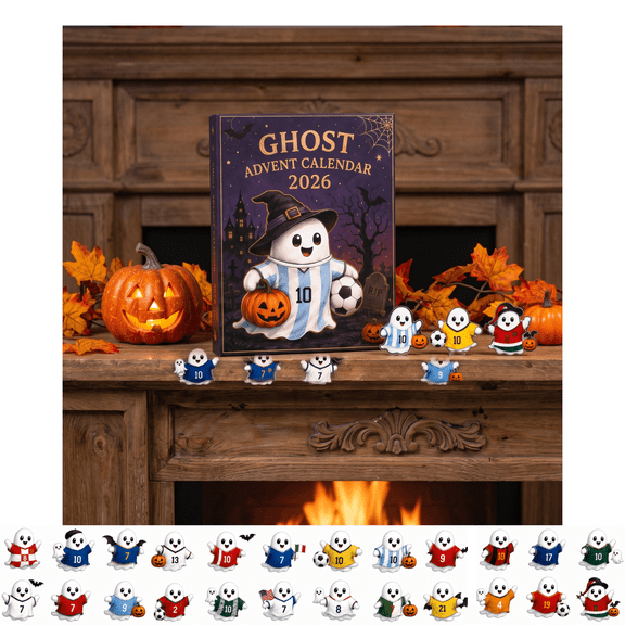 2026 Spooky Soccer Advent Calendar - 24 Lightweight Ghost Hanging Charms, Versatile Indoor Haunted House & Tree Decor