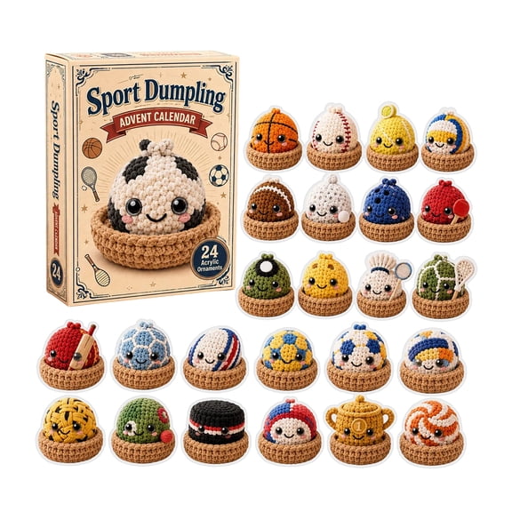 2026 Sport Dumpling Christmas Advent Calendar, 24 Days Xmas Countdown Calendar Cute Crochet Style Sports Ball Dumpling Acrylic Ornaments, Collectible Surprise Gift Box Stocking Stuffer