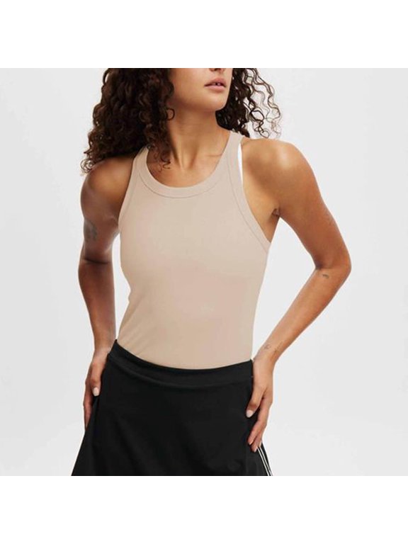 2026 Spring And Summer Border Threaded Strap Solid Color Sleeveless Slim Fit Sports Short Tank Top For Women