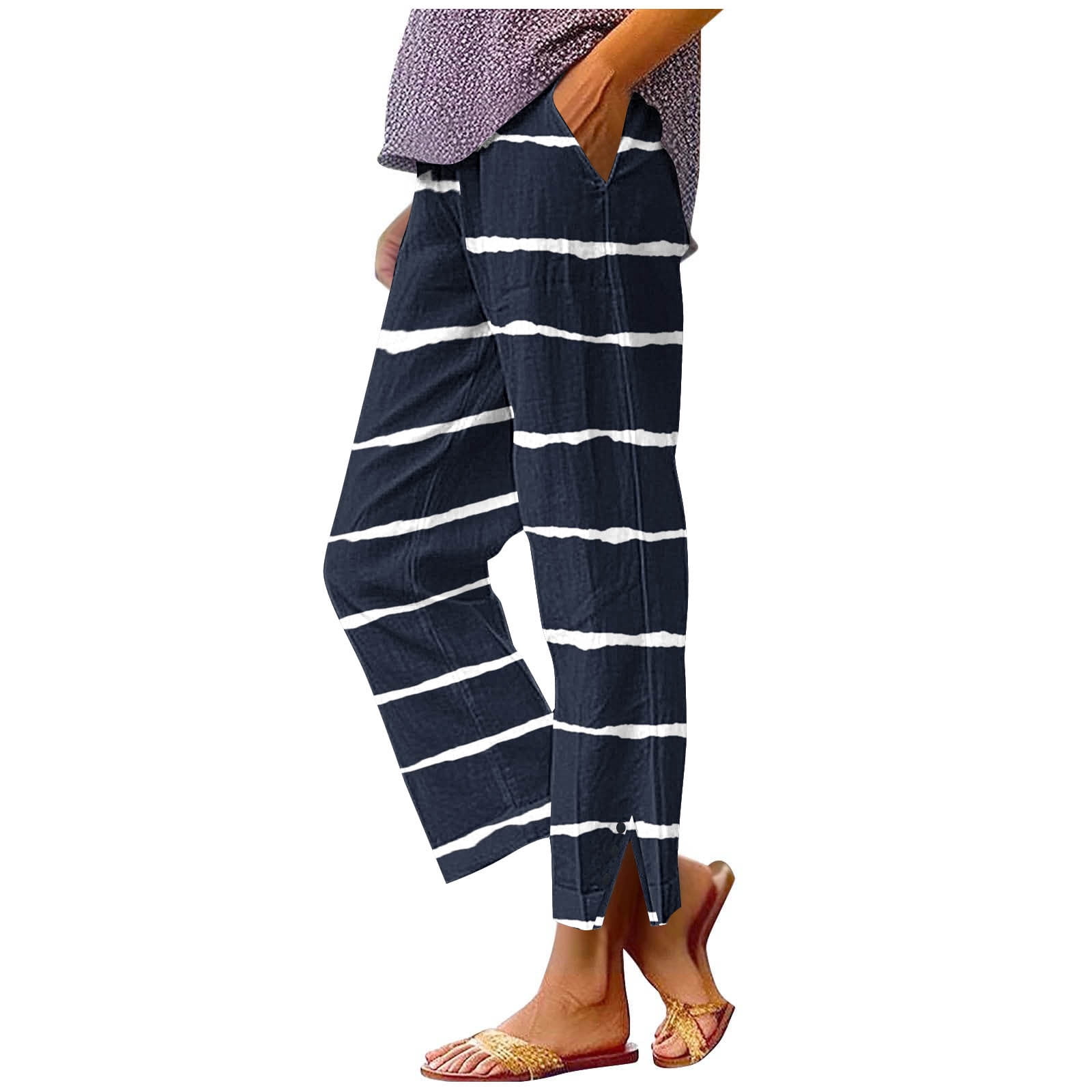 2026 Spring Fashion Trends Women Women's Printed Linen Pants - Elastic ...