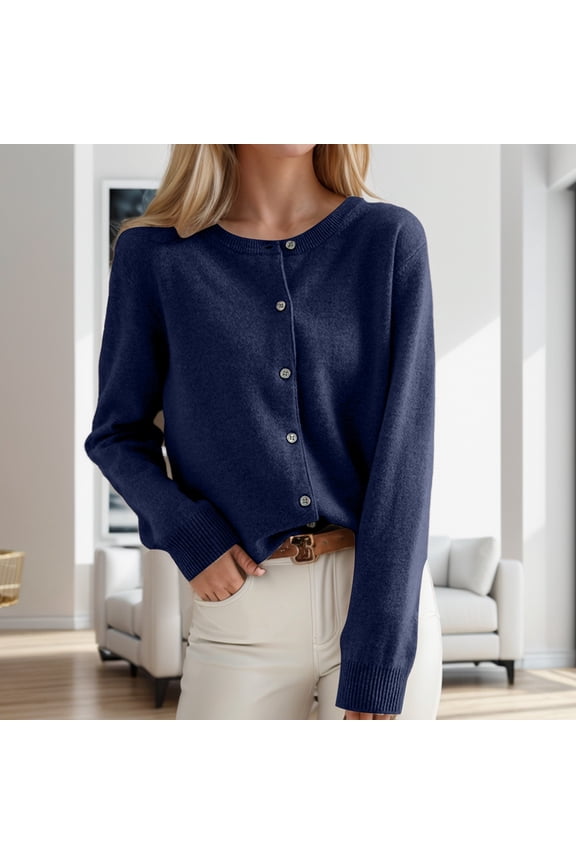 2026 Spring Leopard Cardigan Womens Button Up Lightweight Sweaters Long Sleeve Cheetah Print Cropped Cardigan Jackets Dark Blue XL