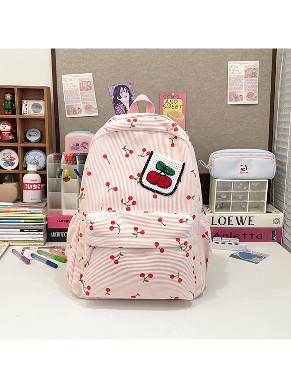 2026 Spring New Korean Style Ins Retro Vintage Large Capacity Women Backpack Cute Cherry Student All Match School Bag