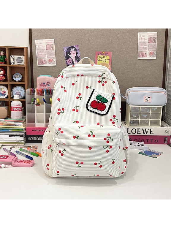 2026 Spring New Korean Style Ins Retro Vintage Large Capacity Women Backpack Cute Cherry Student All Match School Bag