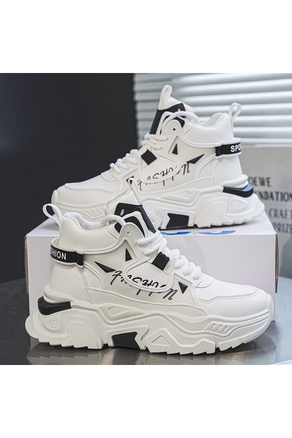 2025 Spring New Thick-Soled Height-Increasing Dad Shoes for Men, Breathable Mesh High-Top White Sneakers