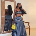 thumbnail image 1 of 2026 Spring New Women's Clothing: Striped Tube Top + Asymmetrical Striped Skirt Set for Women, 1 of 5