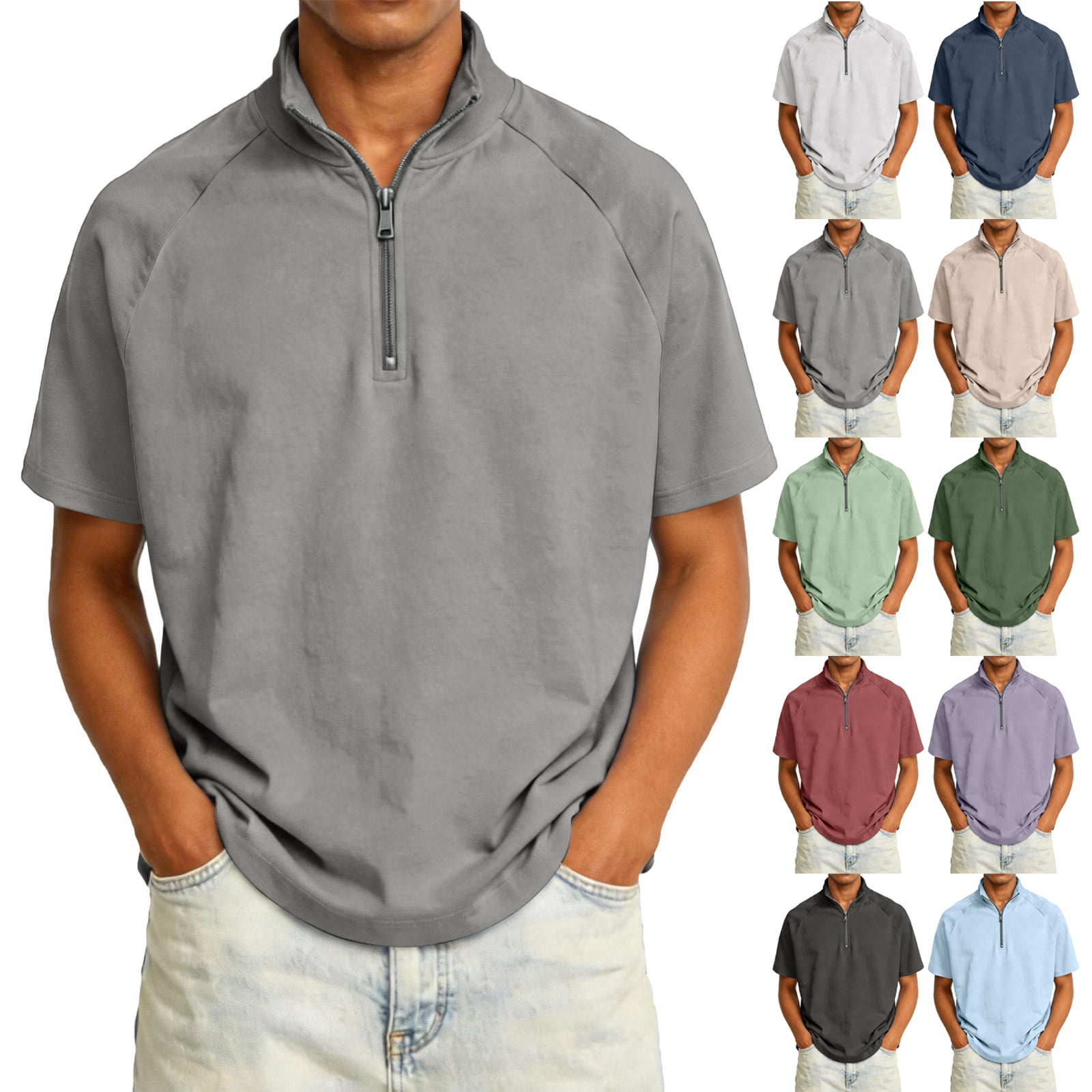 2026 Spring Summer Henley Shirts for Men Short Sleeve Quarter Zip ...
