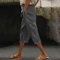 thumbnail image 1 of Spring Summer Linen Pedal Pushers For Women High Waist Straight Leg Side Button Design Breathable Casual Beach Capris Dark Gray M, 1 of 7