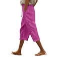 thumbnail image 1 of Spring Summer Linen Pedal Pushers For Women High Waist Straight Leg Side Button Design Breathable Casual Beach Capris Hot Pink XL, 1 of 5