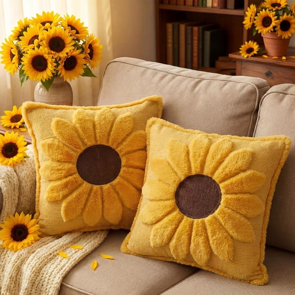 2026 Spring Summer Pillow Covers Farmhouse Yellow Sunflower Soft Plush Throw Pillowcase for Sofa Holiday Spring Summer Home Decor