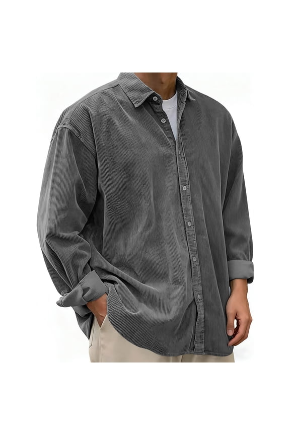 2026 Spring Vintage Tops Brushed Corduroy Solid Shirts Long Sleeve Lapel Collar Clothing Button-Front Relaxed Fit Outfits Classic Layering Essential Tees