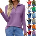 thumbnail image 1 of 2026 Spring Women'S Long Sleeve Collared Button Down Polo Shirts Business Work Tunic Tops,Light Purple L, 1 of 5