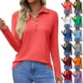 thumbnail image 1 of 2026 Spring Women'S Long Sleeve Collared Button Down Polo Shirts Business Work Tunic Tops,Watermelon Red M, 1 of 5