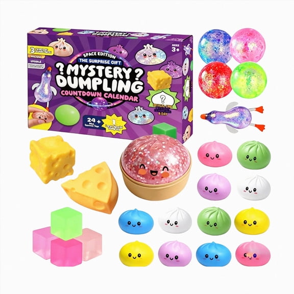 2026 Squishy Advent Calendar, 25 Day Christmas Countdown with Dumpling, Cheese, Glitter Ball & Surprise Squishies, Food-Inspired Collectible Collection, Holiday Gift Box, Mystery Countdown Calendar