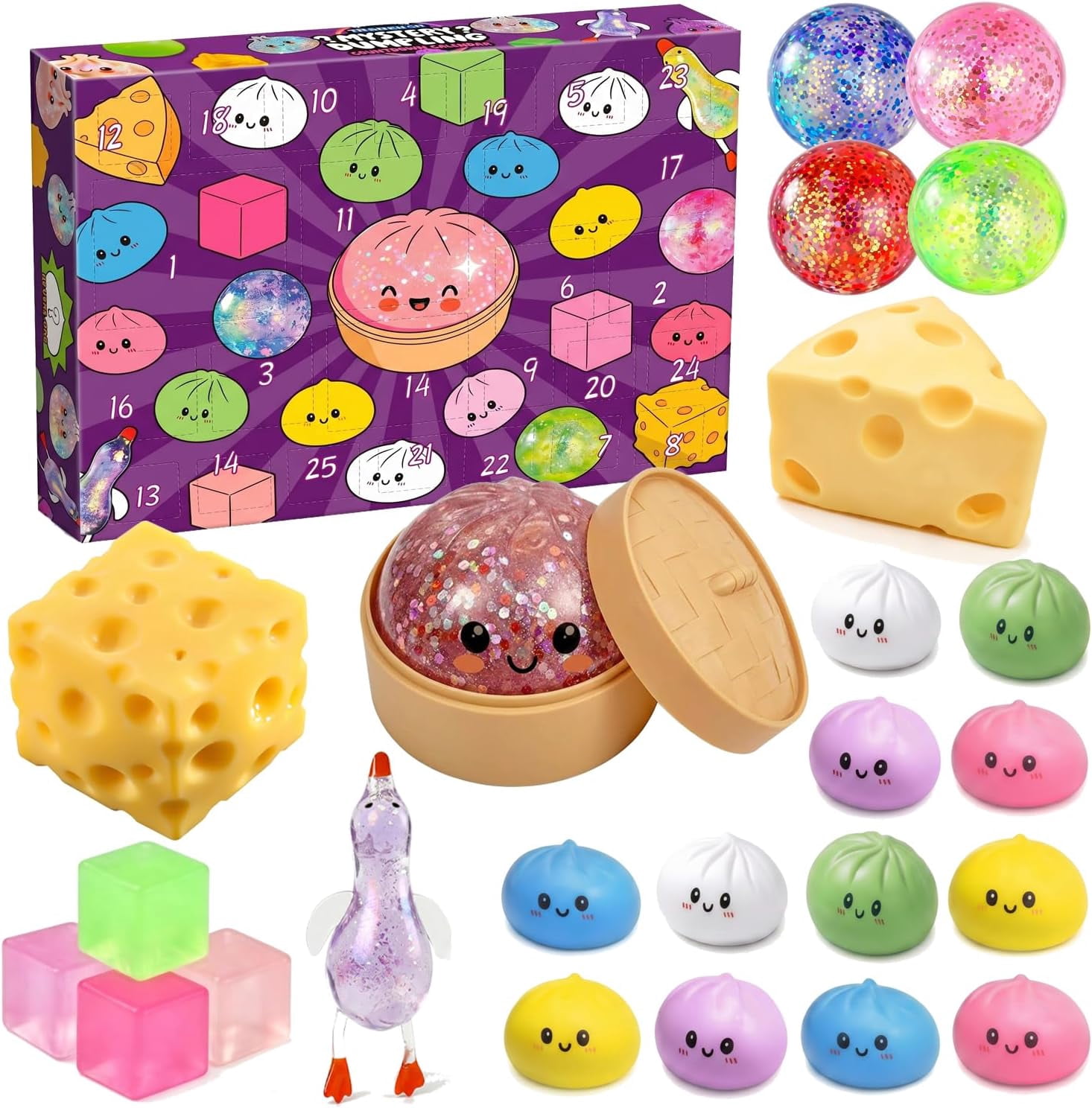 2026 Squishy Advent Calendar, 25 Day Christmas Countdown with Dumpling ...