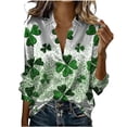 thumbnail image 1 of 2026 St Patricks Day Shirt Women Silk Satin T-Shirt Button Down Long Sleeve Blouse Tops Lucky Irish Clover Print Blouses Funny Holiday Graphic Tees Dressy Casual Outfits Going Out Tops, 1 of 5