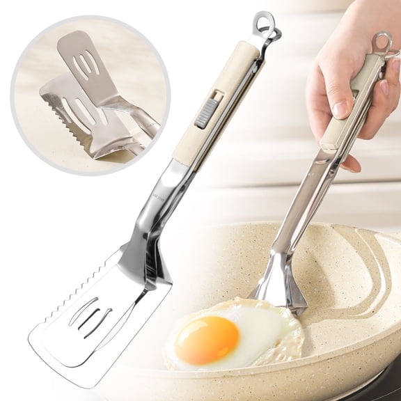 2026 Stainless Grill Clamp, Anti-Scald Extended Handle Spatula Tong, Multi-Functional Stainless Steel Barbecue Food Flip Clip Grill Clamp for Outdoor Grilling and Kitchen Cooking, White