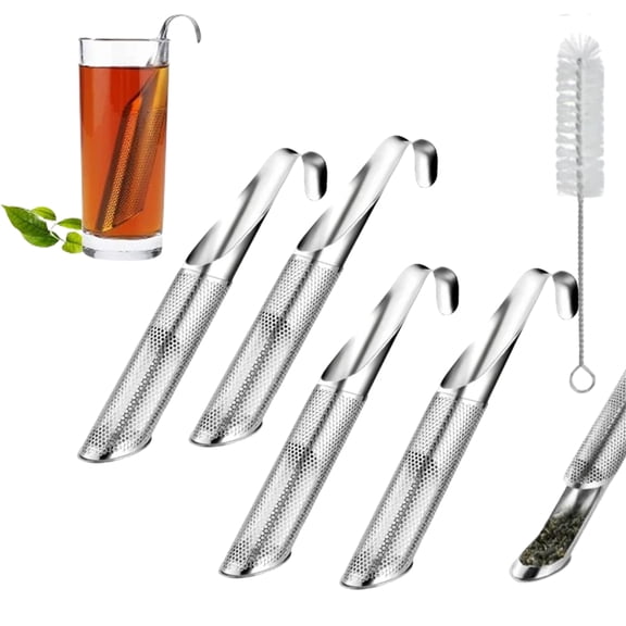 2026 Stainless Steel Tea Diffuser, Upgraded Tea Pipe Infuser with Hanging Hook & Long Handle, Long Handle Tea Steeper Diffuser for Leaf Tea, Coffee, Spices,- with Brush