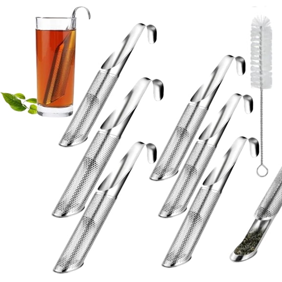 2026 Stainless Steel Tea Diffuser, Upgraded Tea Pipe Infuser with Hanging Hook & Long Handle, Long Handle Tea Steeper Diffuser for Leaf Tea, Coffee, Spices,- with Brush