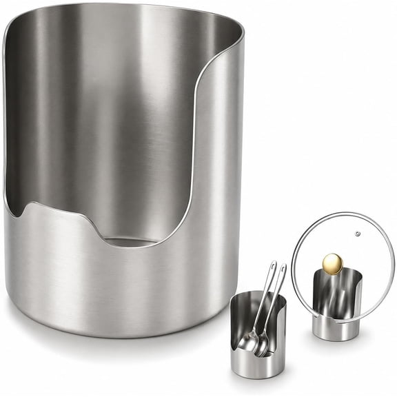 2026 Stainless Steel Utensil Holder,Multi-Functional Kitchen Utensil Holder,Pot Lid Holder and Spoon Rest for Cooking, Space Saving Lid Ladle Spatula Organizer (2 PCS)