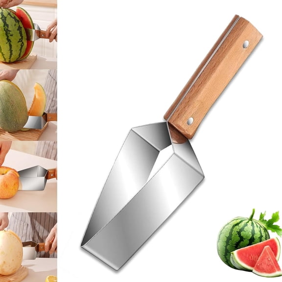 2026 Stainless Steel Watermelon Slicer, Wooden Handle Triangle Cutter, Professional 430 Metal Melon Slicing Tool, Creative Fruit Knife for Large Honeydew, Easy Clean Kitchen Gadget (1 Pcs)