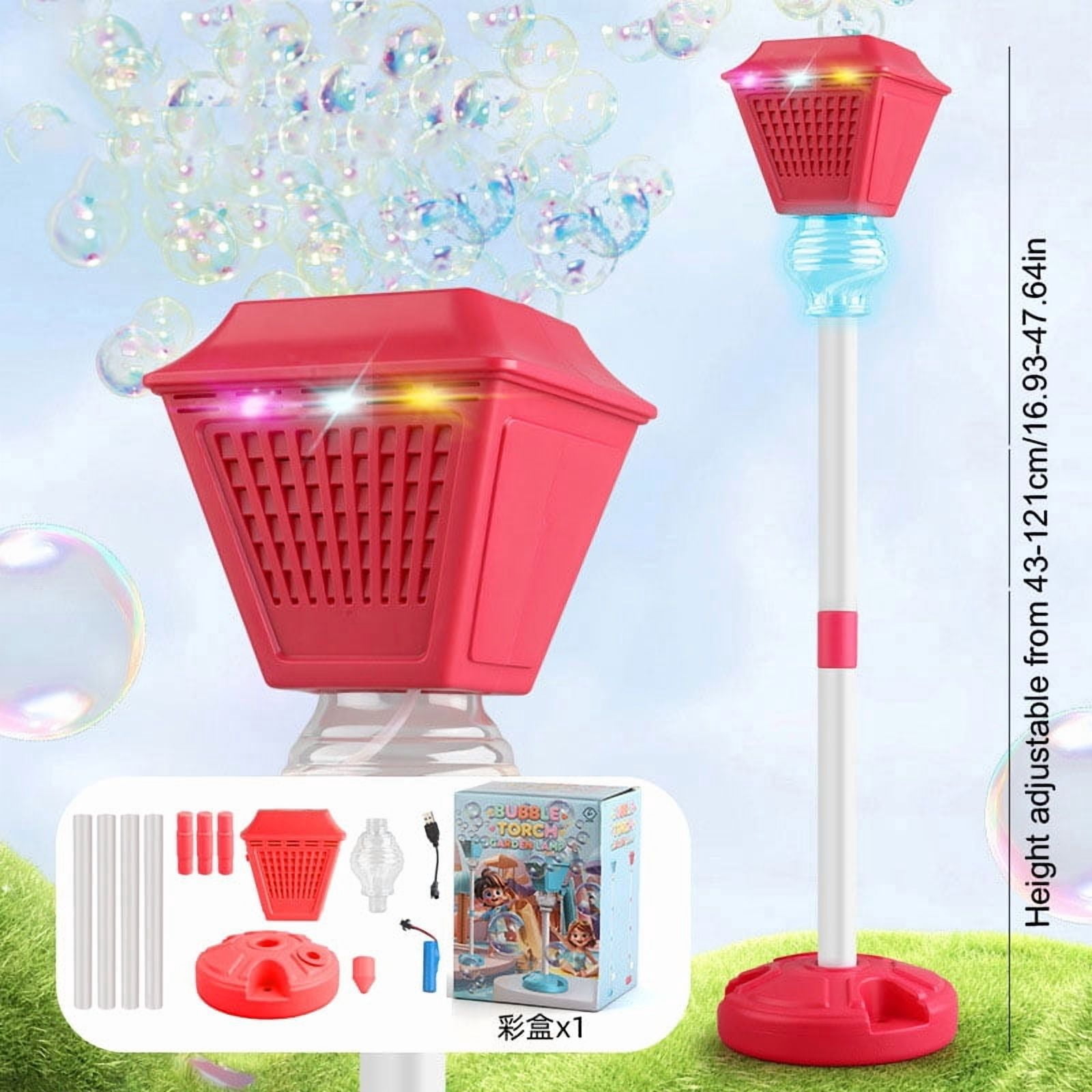 2026 Standing Bubble Machine , Remote Control Automatic Bubble Maker with Light & Music for Birthday Party Gift Red