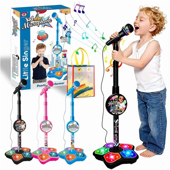 2026 Star Karaoke Microphone with Stand – Built-in Music, LED Lights & Echo, Easy-to-Use Portable Device for Singing & Music Entertainment Black