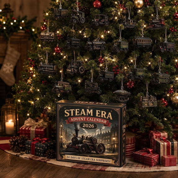 2026 Steam-Era Advent Calendar, 24‑Day Christmas Countdown, 24 Pcs Vintage Steampunk Vehicle Acrylic Hanging Ornaments, Holiday Gift for Vehicle Fans & Collectors