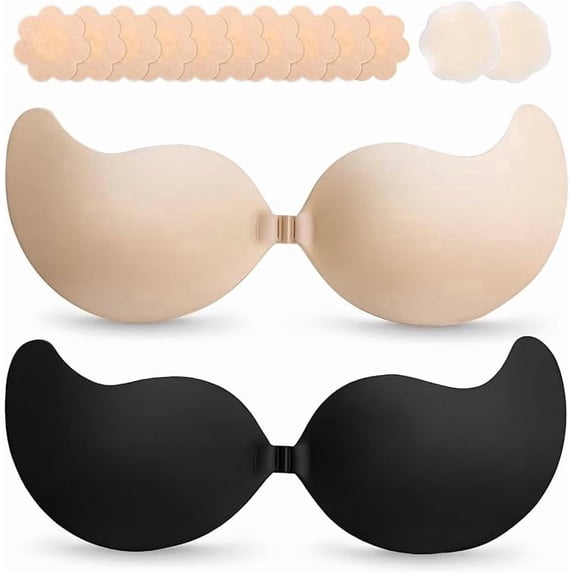 Olaglory Sticky Bra Push up, 2 Pack Adhesive Strapless Bras for Women Reusable Invisible Backless Bras with Nipple Covers for Backless Dress, C