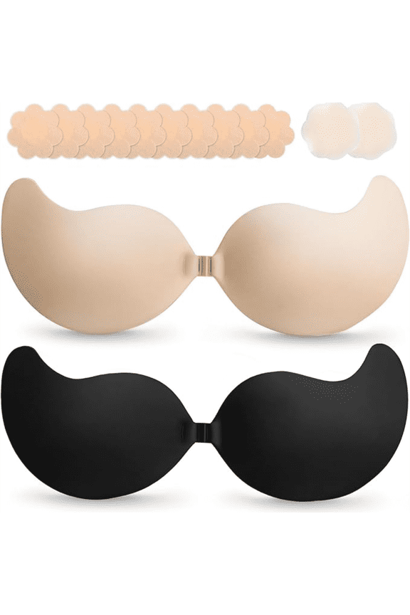 2026 Olaglory Sticky Bra Push up for Women, 2 pack Adhesive Strapless Bra Reusable Invisible Backless Bras with Nipple Covers for Backless Dress, C