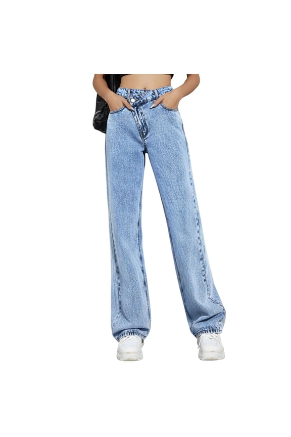 2026 Straight Leg Stretchy Jeans for Women Vintage Mid High Waisted Baggy Denim Pants with Pockets Y2K Clothes