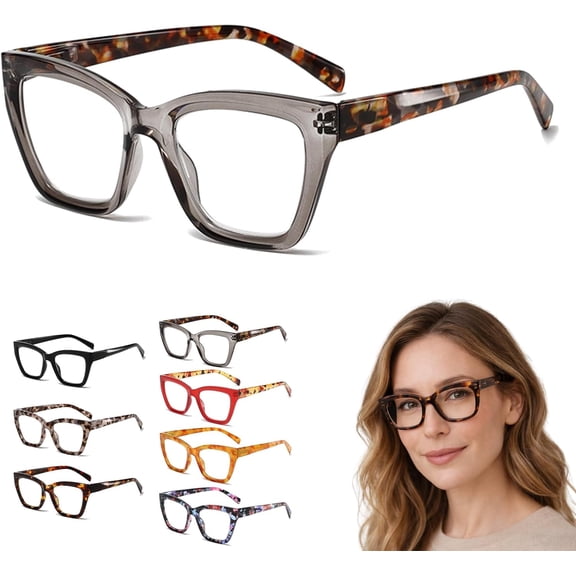 2026 Stylish Women's Tortoiseshell Blue Light Blocking Reading Glasses, Oversized Square Fashion Readers with 0-400 Degrees Magnification