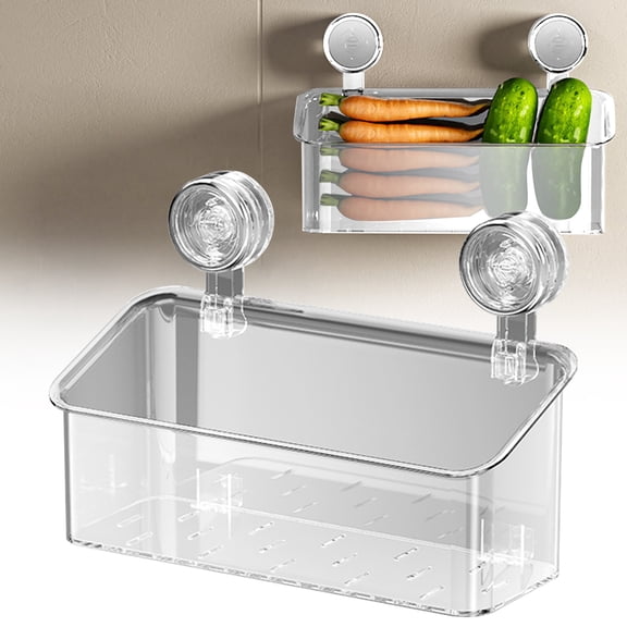2026 Suction Cup Bathroom Organizer Storage Box, No Drill Wall Mounted Shower Caddy with Powerful Suction Holder, Removable Waterproof Storage Rack for Bathroom Kitchen, Large Capacity, Clear
