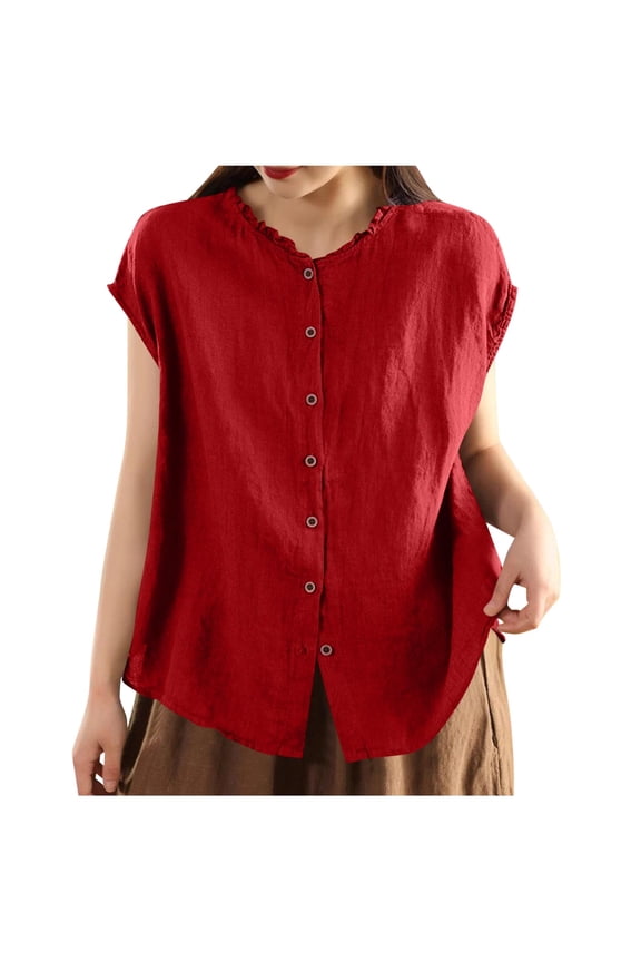 2026 Summer Boxy Linen T Shirt for Women Boho Embroidery Shorts Sleeve Tee Blouses Beach Vacation Outfits