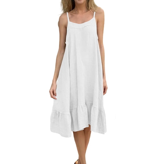 2026 Summer Dress for Women Spaghetti Strap Ruffle Hem Flowy Midi Dress for Beach & Casual Wear