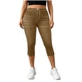 thumbnail image 1 of 2026 Summer Jeggings for Women Pull On Capri Leggings with Pockets Side Slit Workout Yoga Pants Stretchy Capri Jeans Denim Capris Pants Athletic Running Lounge Trouser Slacks, 1 of 8