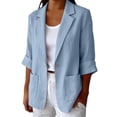 thumbnail image 1 of 2026 Summer Linen Blazer Women-3/4 Sleeve V Neck Ruched Sleeve Button down Lightweight Breathable Business Casual Work Jackets Pocket by Awwp Light Blue M, 1 of 7