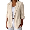 thumbnail image 1 of 2026 Summer Linen Blazer Women-3/4 Sleeve V Neck Ruched Sleeve Button down Lightweight Breathable Business Casual Work Jackets Pocket by Awwp Beige L, 1 of 7