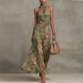 thumbnail image 1 of 2026 Summer New Women's Olive Green Floral Halter Neck Maxi Dress Flowy Wedding Guest Evening Party Long Dress, 1 of 6