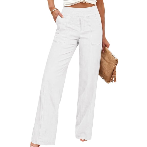 2026 Summer Pants for Women With Pocket Linen High Waisted Casual Pockets Long Pants