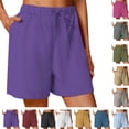 thumbnail image 1 of 2026 Summer Shorts For Women Trendy Solid Color Wide Leg Cotton Linen Shorts Elastic Casual Sweat Shorts Denim Hiking Shorts - S-5XL, 1 of 6
