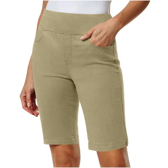 2026 Summer Shorts For Women Trendy Solid Stretch Twill Thin Waist Pull Regular Hiking Shorts Bermuda Casual Womens Lounge Shorts Yoga Shorts With Pockets Khaki∣S-2XL