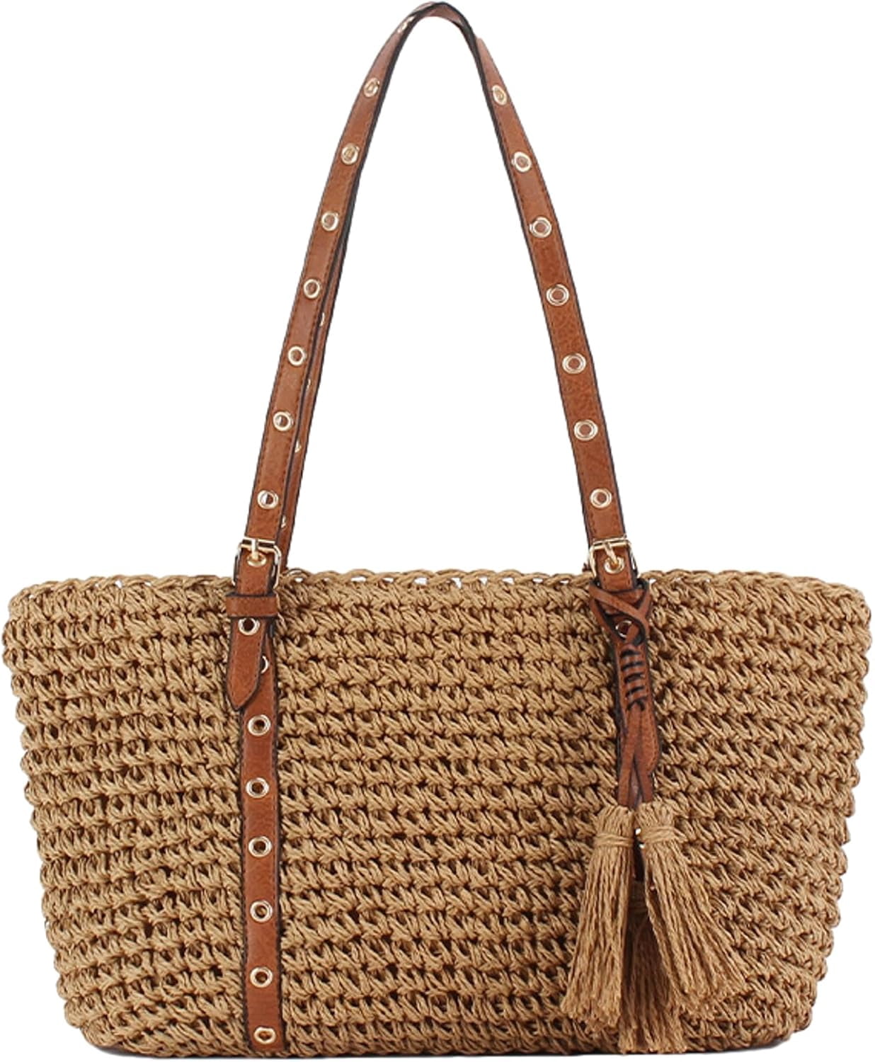 2026 Summer Straw Tassel Crochet Shoulder Bag Women Adjustable Strap Zip Casual Tote