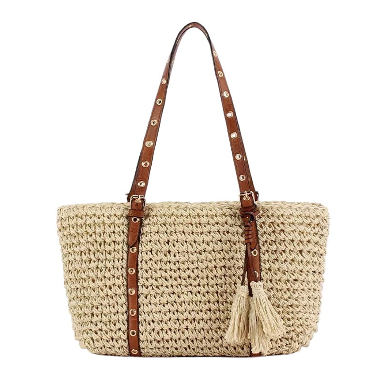 2026 Summer Straw Tassel Crochet Shoulder Bag Women Adjustable Strap Zip Casual Tote