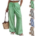thumbnail image 1 of Summer Striped Pants Women Loose Wide Leg Drawstring Pants Lightweight Low Rise Lounge Trousers with Pockets, 1 of 6